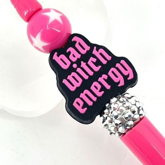 Bad Witch Energy Halloween pen handmade NEW bling rhinestone hot pink black silv - Picture 6 of 6